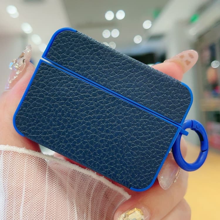 Custodia protettiva in pelle con texture litchi per auricolari AirPods Pro (Blu scuro) - Immagine 1