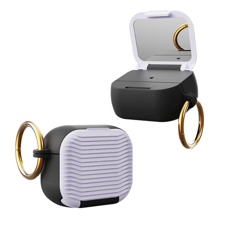 Custodia per auricolari Airpods Pro / Pro 2 con specchietto e portacellulare (Viola glitterato) - Immagine 1