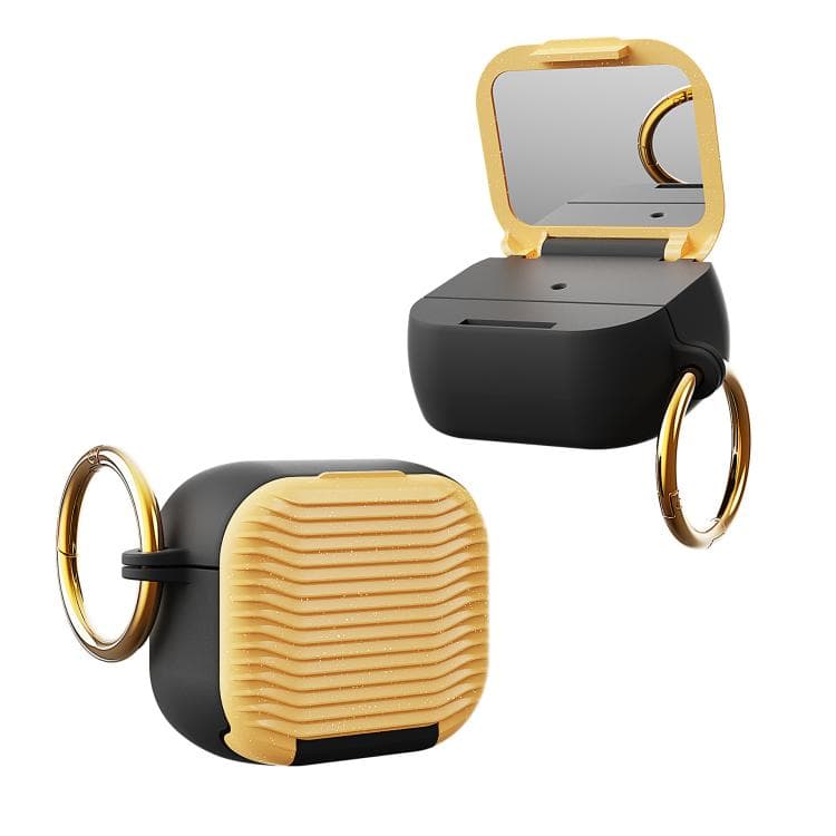 Custodia per auricolari Airpods Pro / Pro 2 con specchietto e supporto per telefono (Giallo glitterato) - Immagine 1