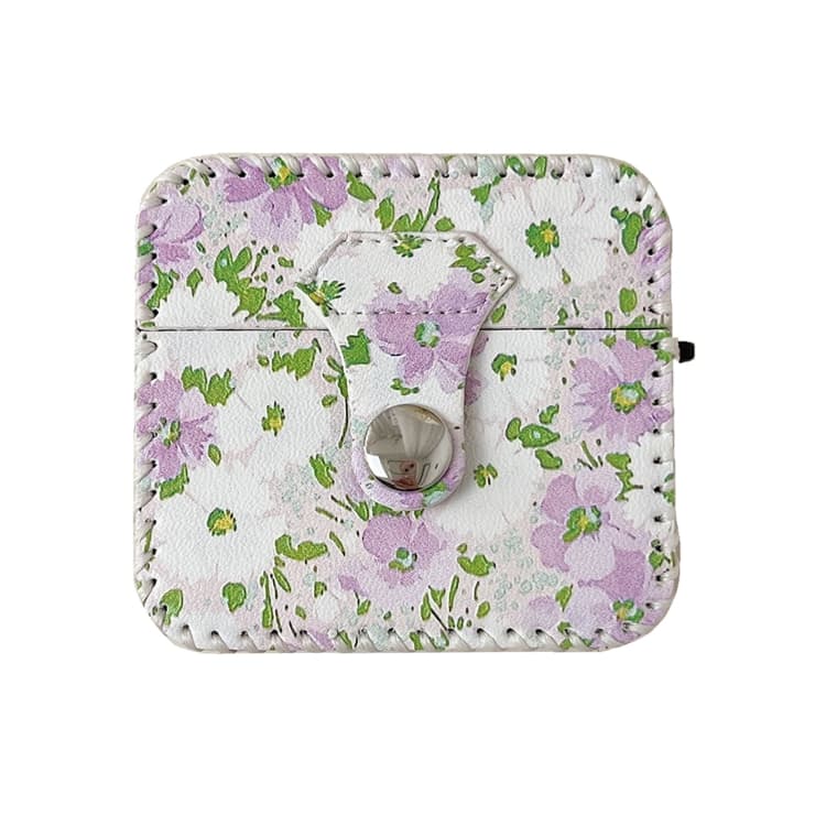 Custodia in pelle PU per auricolari wireless AirPods Pro (fiori bianchi e viola) - Immagine 1