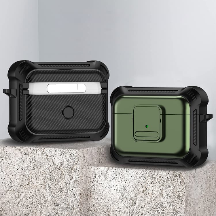 Custodia protettiva antiurto in TPU + PC per AirPods Pro con interruttore (Verde militare) - Immagine 1
