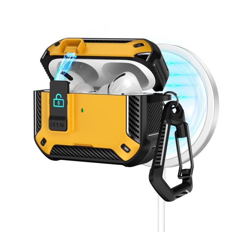 Custodia magnetica MagSafe per AirPods Pro a due colori con supporto e lucchetto di sicurezza (Nero Giallo) - Immagine 1
