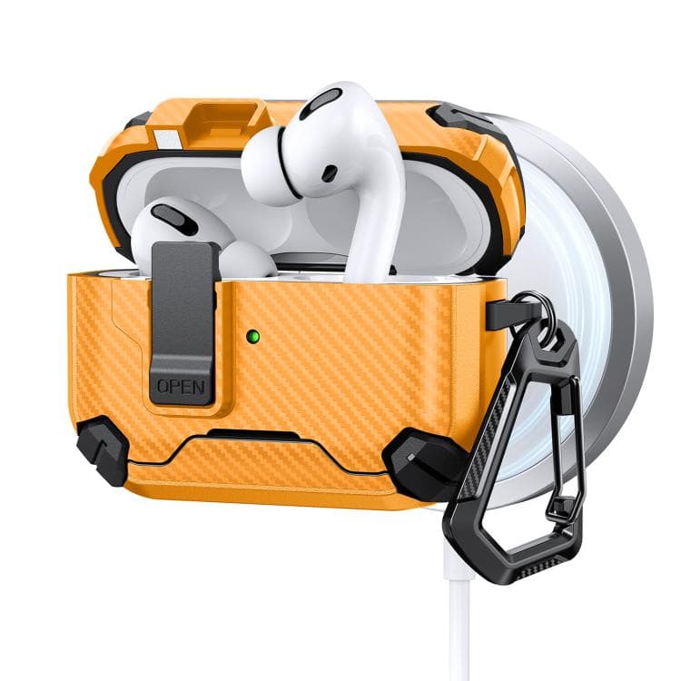 Per AirPods Pro Custodia Magnetica MagSafe a Due Colori con Motivo Fibra di Carbonio (Giallo) - Immagine 1