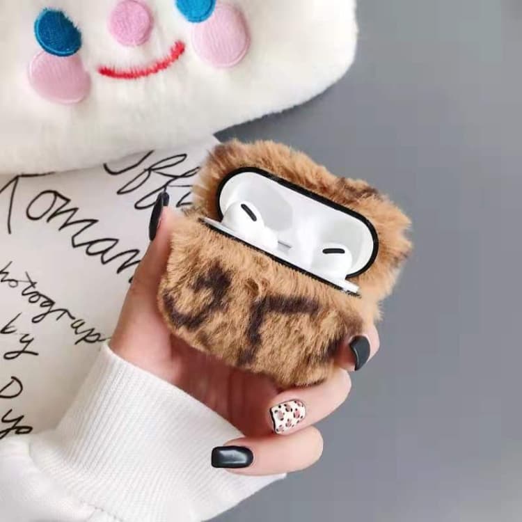 Custodia protettiva in peluche per cuffie Bluetooth per Apple AirPods Pro (Marrone Leopardo) - Immagine 1