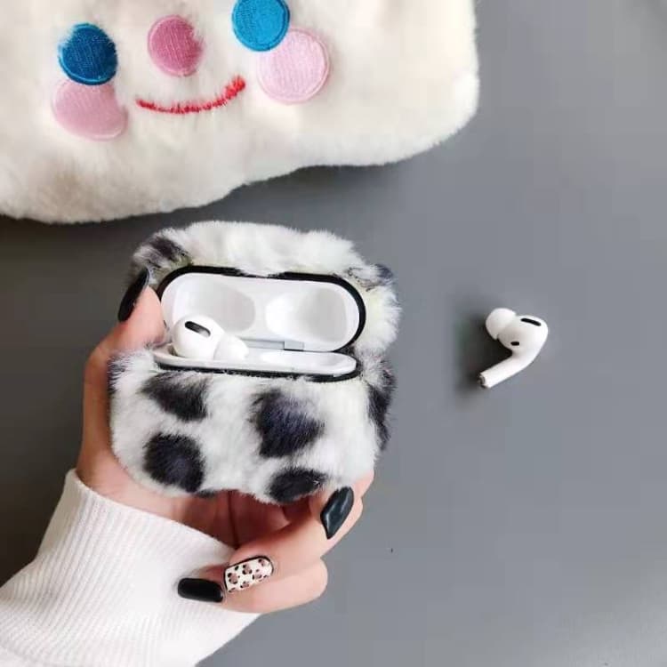 Custodia protettiva in peluche per cuffie Bluetooth per Apple AirPods Pro (Bianco leopardo) - Immagine 1