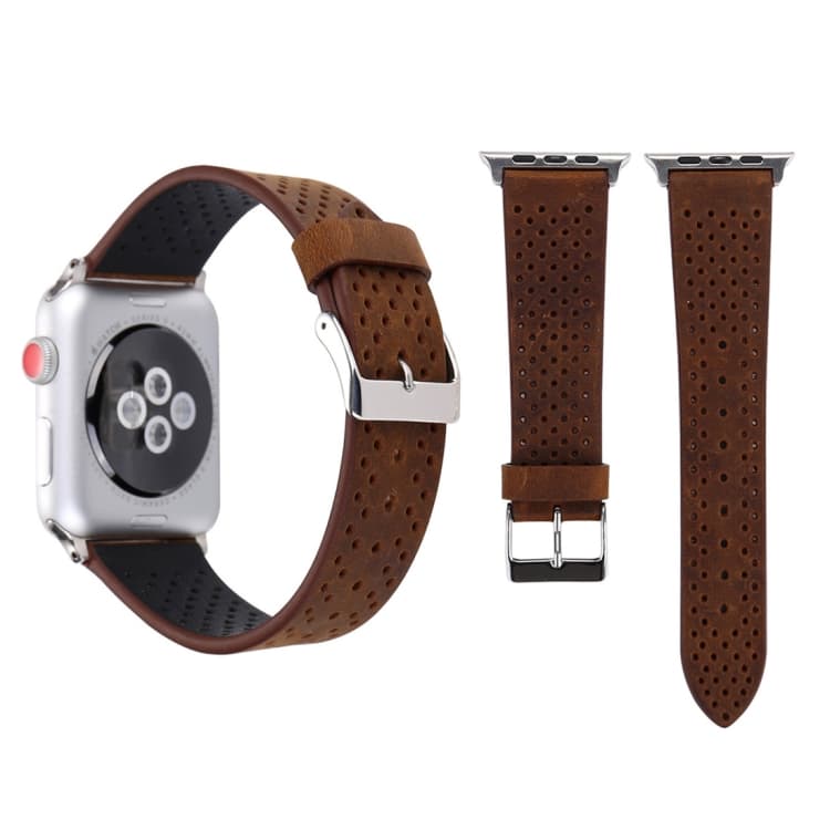 Cinturino in vera pelle con fori, stile semplice e alla moda, per Apple Watch Series 10 42mm / 9&8&7 41mm / SE 3&SE 2&6&SE&5&4 40mm / 3&2&1 38mm (Marrone) - Immagine 1