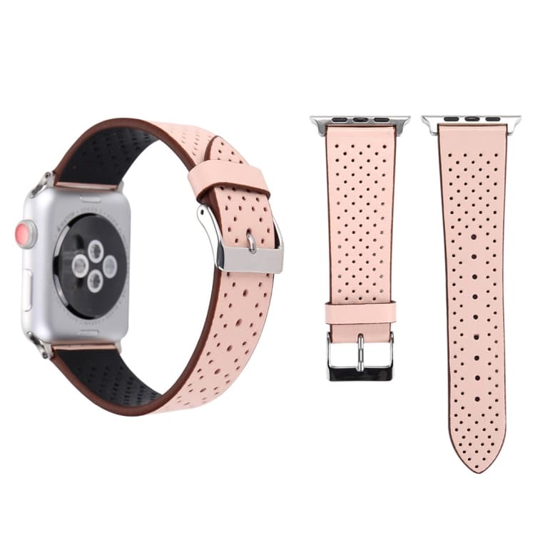 Per Apple Watch Series 10 42mm / 9&8&7 41mm / SE 3&SE 2&6&SE&5&4 40mm / 3&2&1 38mm Cinturino in Pelle Genuina con Fori, Moda Semplice (Rosa) - Immagine 1