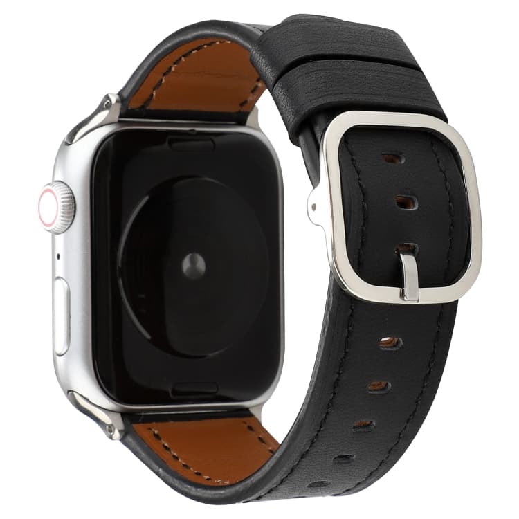 Cinturino in pelle genuina con fibbia stile moderno per Apple Watch Series 7 41mm / 6 & SE & 5 & 4 40mm / 3 & 2 & 1 38mm (Nero) - Immagine 1