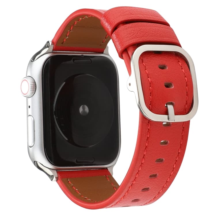 Cinturino in pelle genuina con fibbia stile moderno per Apple Watch Series 7 41mm / 6 & SE & 5 & 4 40mm / 3 & 2 & 1 38mm (Rosso) - Immagine 1