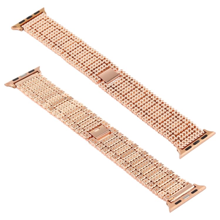 Cinturino per orologio in acciaio inossidabile a nove perle per Apple Watch Series 7 45mm / 6 & SE & 5 & 4 44mm / 3 & 2 & 1 42mm (Rosa oro) - Immagine 1