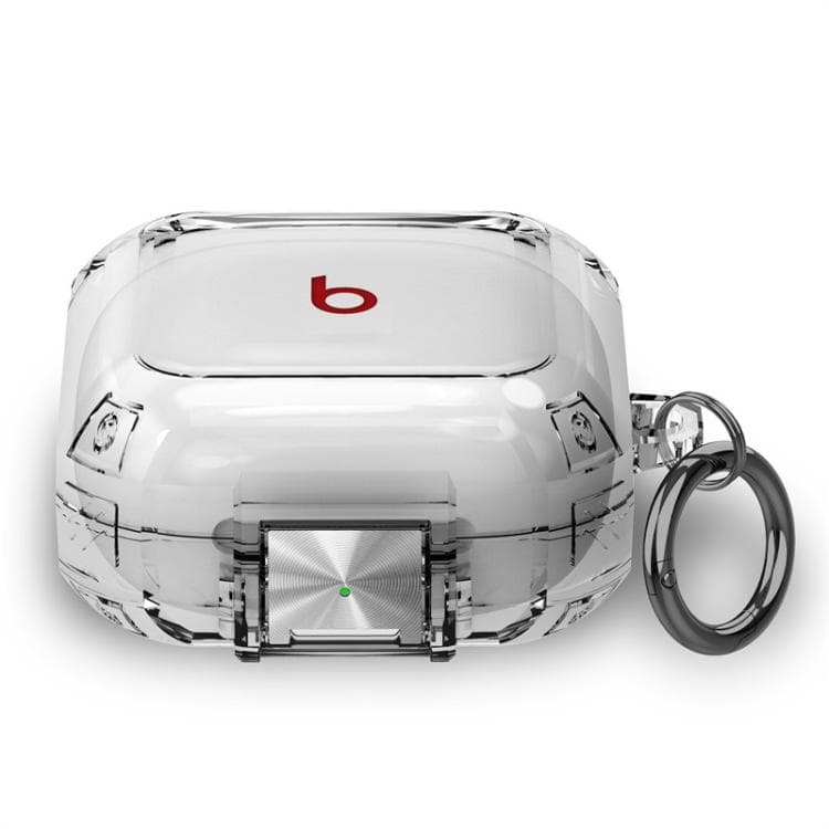 Custodia per auricolari Beats Fit Pro trasparente in metallo con chiusura a scatto e anello per dita (Trasparente) - Immagine 1