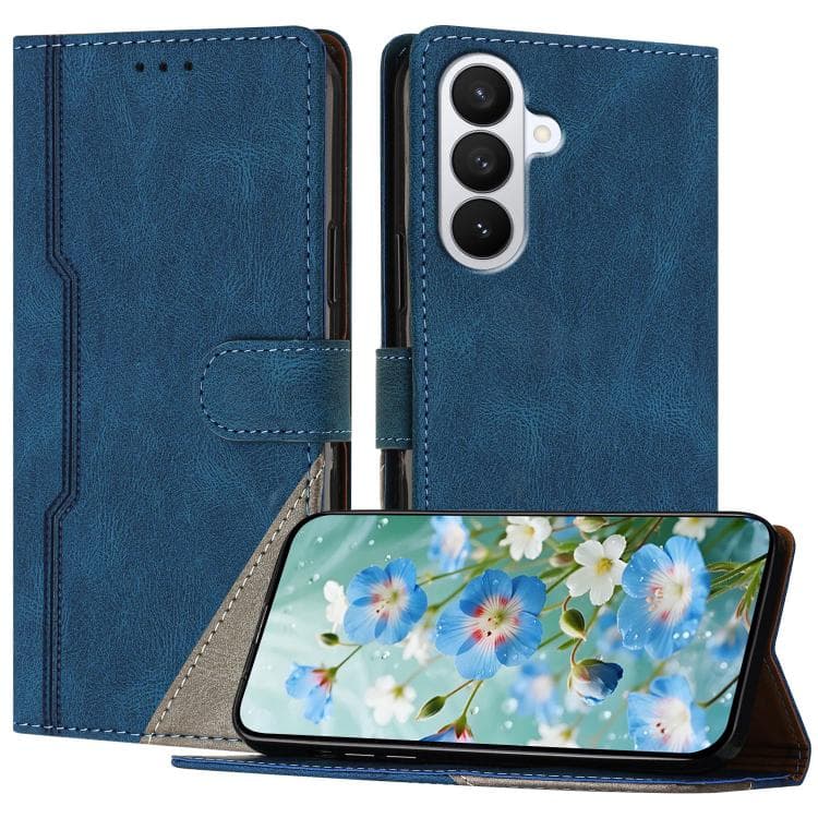 For Galaxy S26 5G Color Matching Buckle Clasp Vegan Leather Phone Case(Blue) - Immagine 1