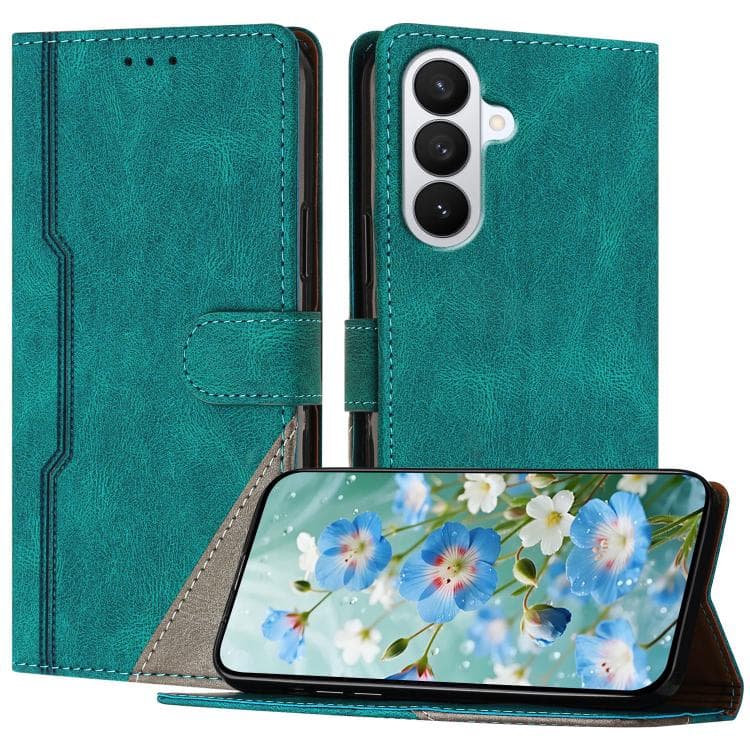 For Galaxy S26 5G Color Matching Buckle Clasp Vegan Leather Phone Case(Green) - Immagine 1