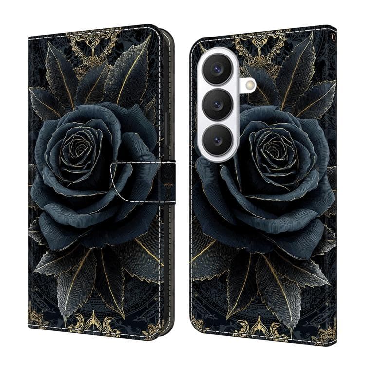 For Galaxy S26 5G Crystal-Like Painted Vegan Leather Phone Case(Black Gold Rose) - Immagine 1