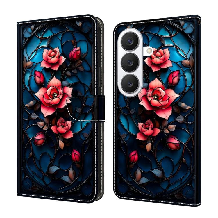 For Galaxy S26 5G Crystal-Like Painted Vegan Leather Phone Case(Red Rose) - Immagine 1