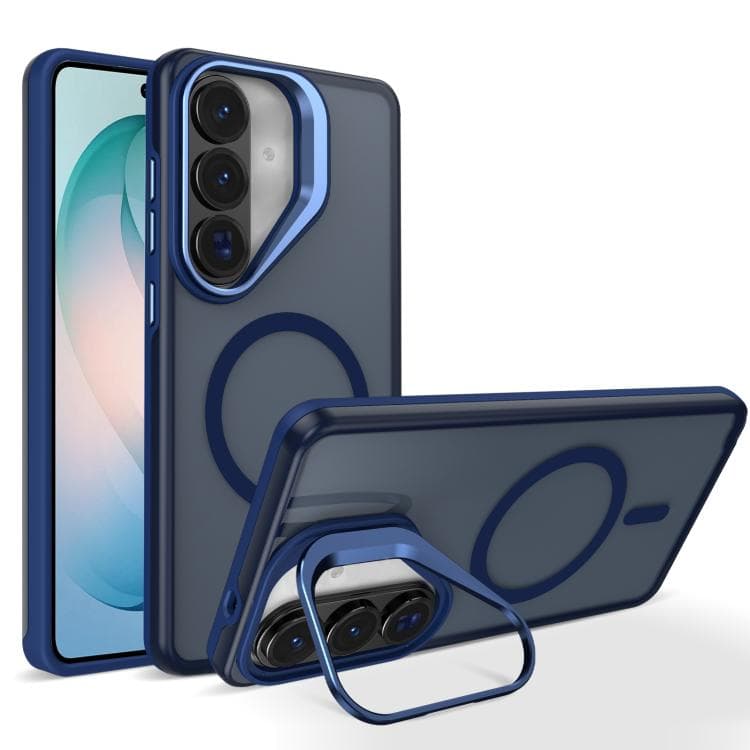 For Galaxy S26 5G Metal Camera Holder Skin Matte Magnetic Phone Case(Blue) - Immagine 1