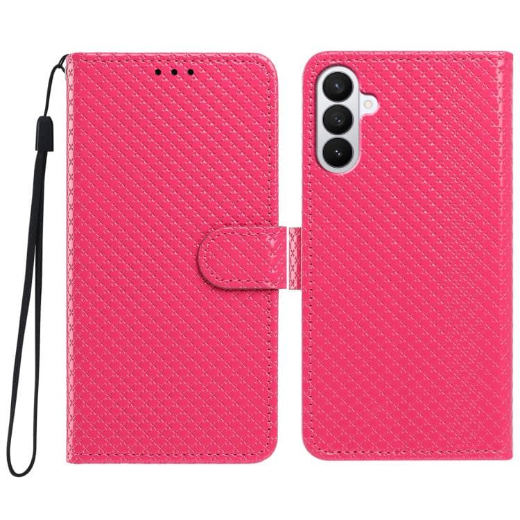 For Galaxy S26 5G Mirrored Buckle Vegan Leather Phone Case with Small Black Cord(Rose Red) - Immagine 1