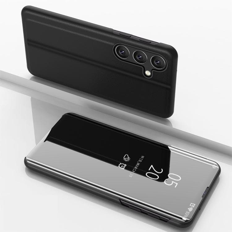 For Galaxy S26 5G Plated Mirror Horizontal Flip Leather Phone Case with Holder(Black)