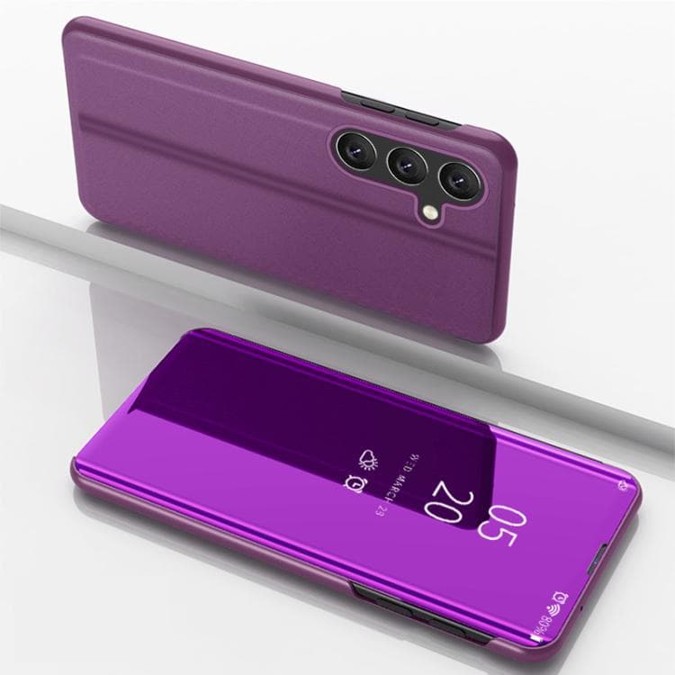 For Galaxy S26 5G Plated Mirror Horizontal Flip Leather Phone Case with Holder(Purple)
