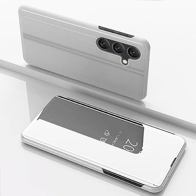 For Galaxy S26 5G Plated Mirror Horizontal Flip Leather Phone Case with Holder(Silver)