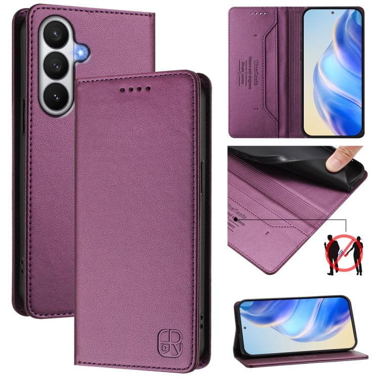 For Galaxy S26 5G RC01 Dual-Folded Magnetic Suction RFID Leather Phone Case(Violet) - Immagine 1