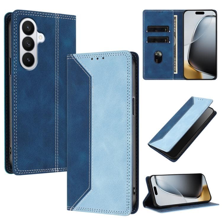 For Galaxy S26 5G Skin Feel Two-tone RFID Blocking Vegan Leather Phone Case(Light Blue) - Immagine 1