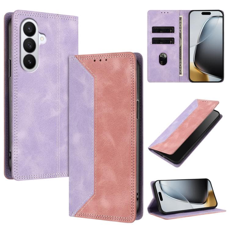 For Galaxy S26 5G Skin Feel Two-tone RFID Blocking Vegan Leather Phone Case(Pink) - Immagine 1