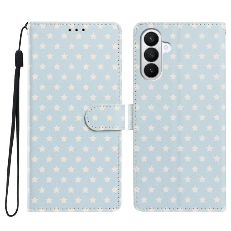 For Galaxy S26 5G Star Pattern Magnetic Buckle Vegan Leather Phone Case with Wrist Strap(Blue) - Immagine 1