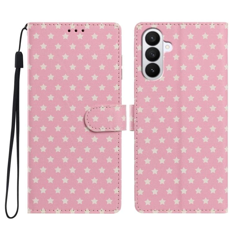 For Galaxy S26 5G Star Pattern Magnetic Buckle Vegan Leather Phone Case with Wrist Strap(Pink) - Immagine 1