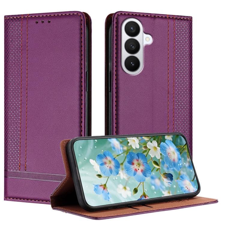 For Galaxy S26 5G Stitching Design Scratch-Resistant Vegan Leather Phone Case(Purple) - Immagine 1