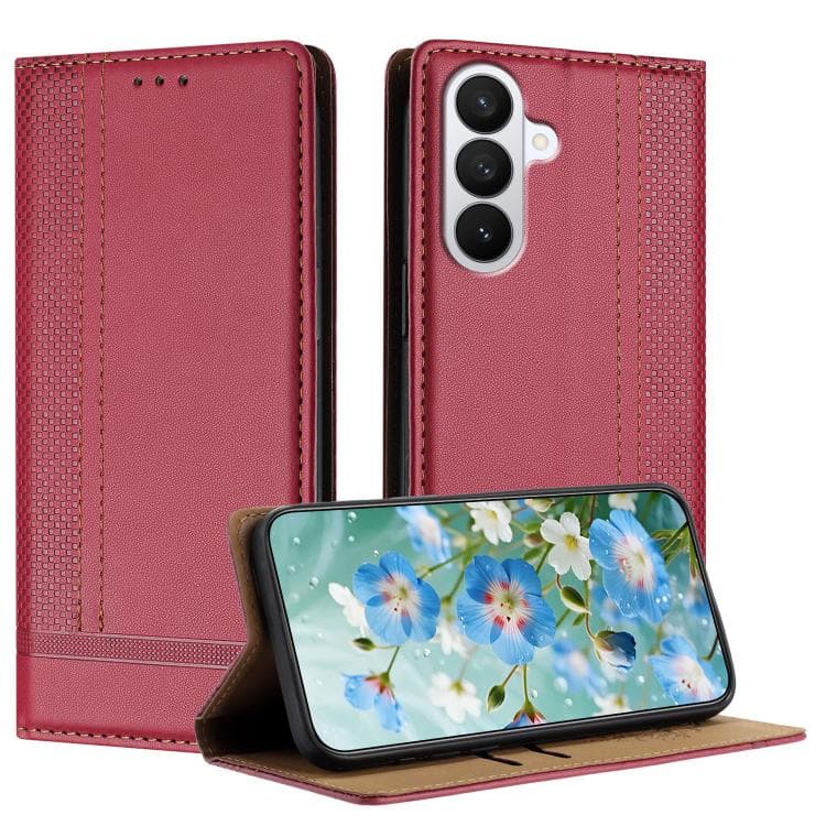 For Galaxy S26 5G Stitching Design Scratch-Resistant Vegan Leather Phone Case(Red) - Immagine 1