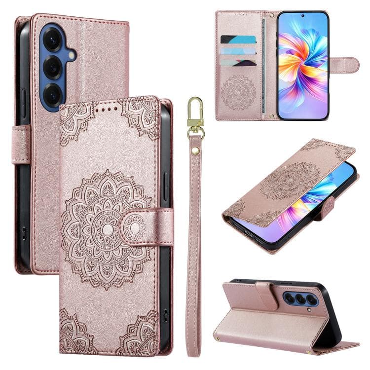For Galaxy S26 5G Totem Embossed Magnetic Closure Vegan Leather Phone Case with Strap(Rose Gold) - Immagine 1