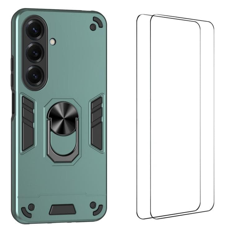 For Galaxy S26 5G WANLONFENG Armor Kickstand Shockproof Phone Case with 2pcs Screen Films(Green) - Immagine 1