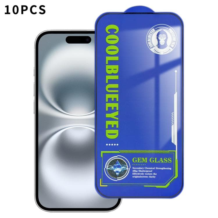 For iPhone 16 10pcs CoolBlueEyed Dustproof Mesh Anti-Static Silk Screen HD Tempered Glass Film - Immagine 1