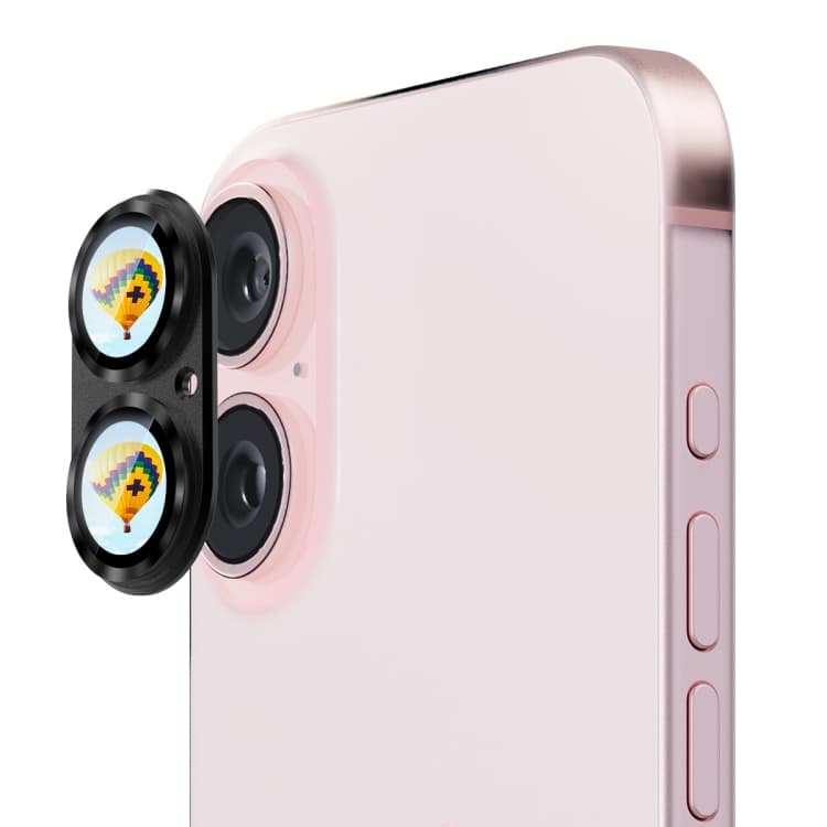 Per iPhone 16 / 16 Plus ENKAY Pellicola in vetro temperato con lente anticamera in lega di alluminio (Nero) - Immagine 1