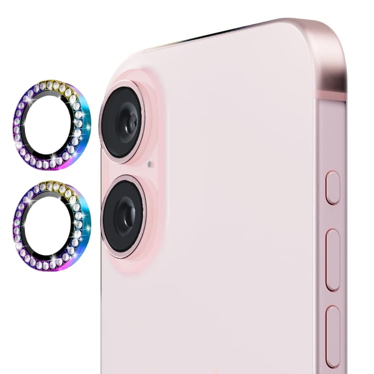 Per iPhone 16 / 16 Plus ENKAY AR Anti-riflesso Anello Diamante Individuale Pellicola in Vetro Completa per Lente Fotocamera (Colorato) - Immagine 1