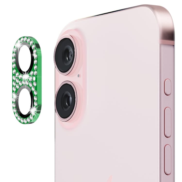 For iPhone 16 / 16 Plus ENKAY Hat-Prince Blink Diamond Camera Lens Aluminium Alloy Tempered Glass Film(Green) - Immagine 1