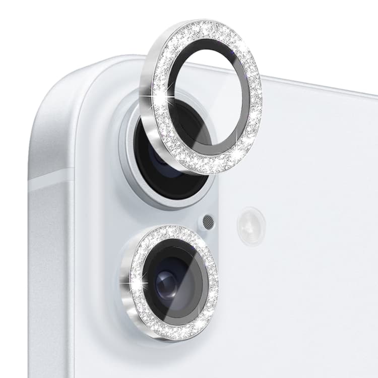 For iPhone 16 / 16 Plus NORTHJO Glitter Camera Lens Protector Tempered Glass Metal Ring Film(Silver) - Immagine 1