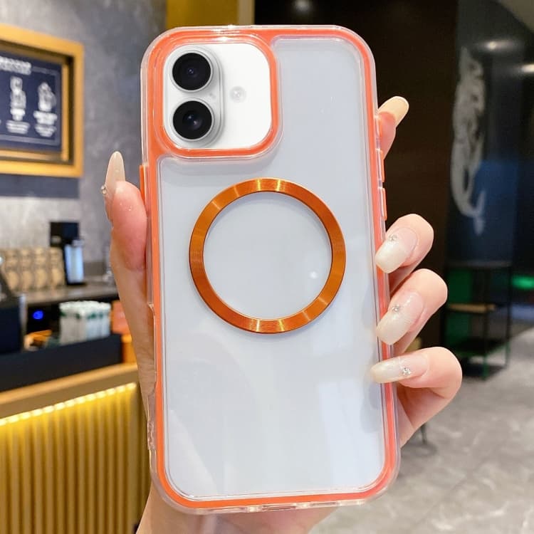 For iPhone 16 3 in 1 Airbag CD Texture MagSafe Phone Case(Orange) - Immagine 1