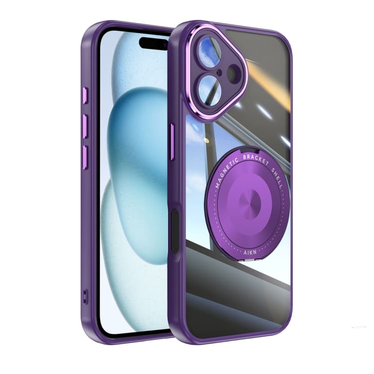 For iPhone 16 360 Holder Magsafe Acrylic Hybrid TPU Phone Case(Purple) - Immagine 1