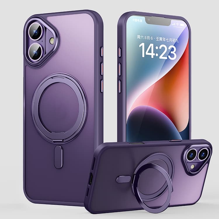 For iPhone 16 360 Rotating MagSafe Magnetic Frosted Phone Case(Purple) - Immagine 1