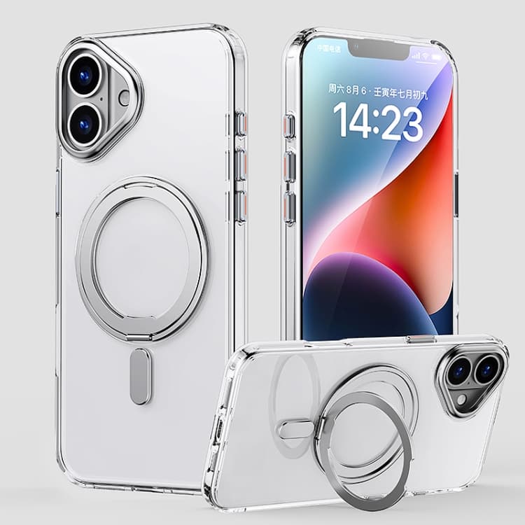 For iPhone 16 360 Rotating MagSafe Magnetic Frosted Phone Case(Transparent) - Immagine 1