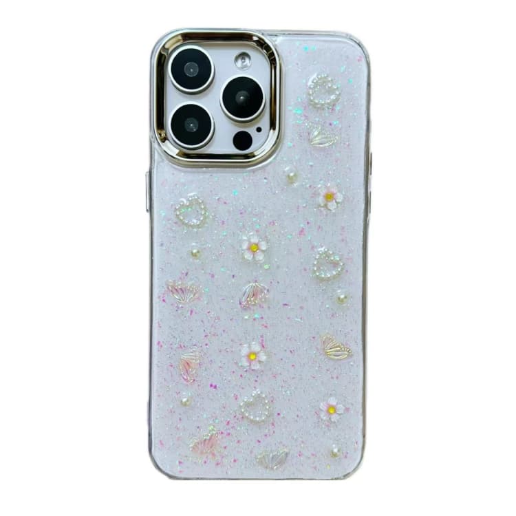 For iPhone 16 3D Bow Pearl Love Flower TPU Phone Case(Butterfly Love Flowers) - Immagine 1