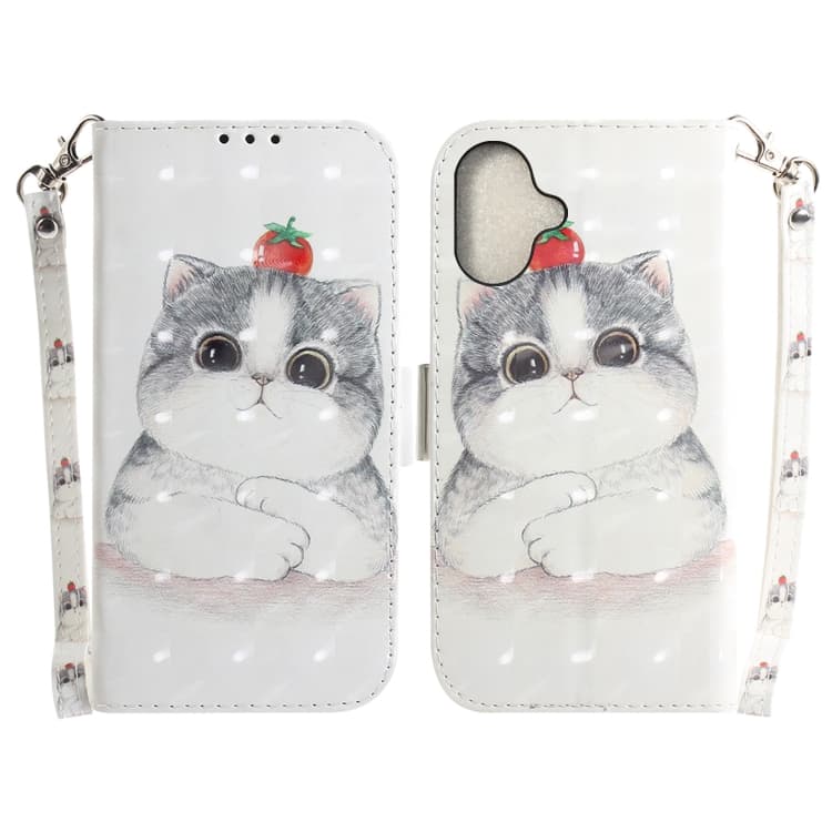 For iPhone 16 3D Colored Horizontal Flip Leather Phone Case(Cute Cat) - Immagine 1