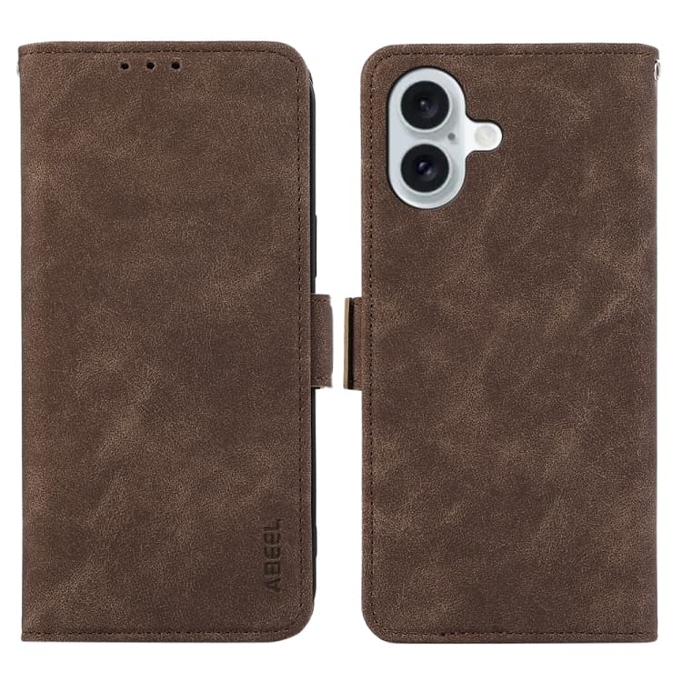 For iPhone 16 ABEEL Frosted Magnetic RFID Leather Phone Case(Brown) - Immagine 1