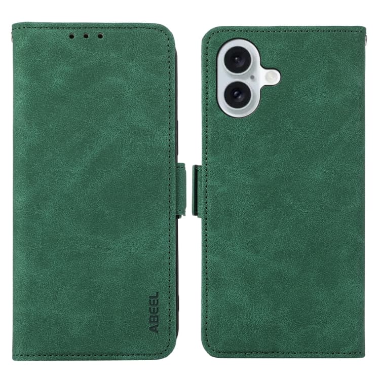 For iPhone 16 ABEEL Frosted Magnetic RFID Leather Phone Case(Green) - Immagine 1