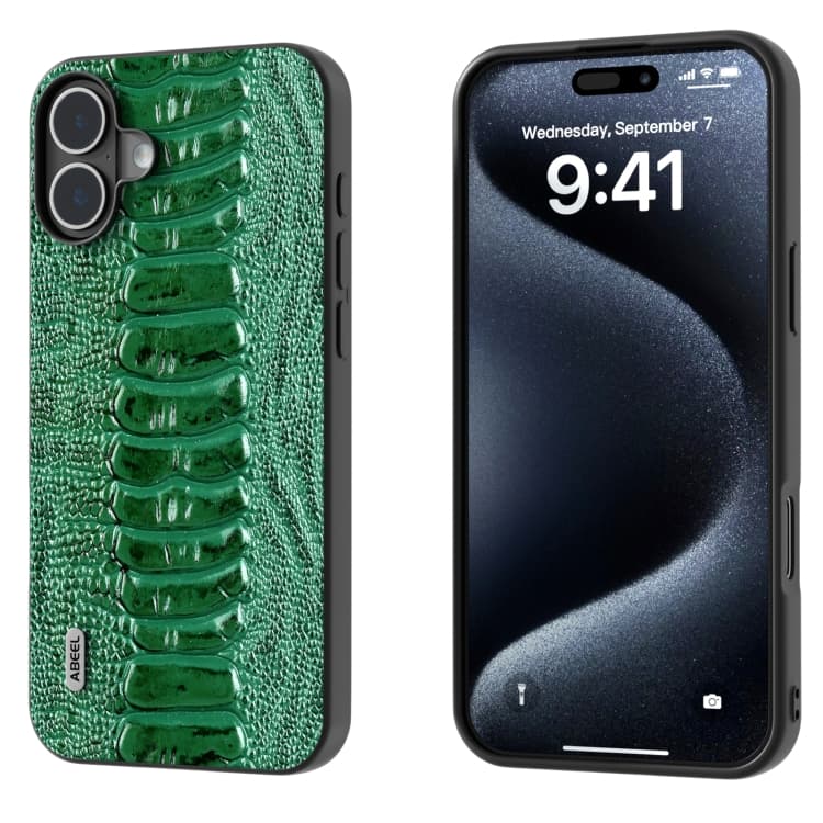 Custodia in pelle genuina ABEEL Weilai per iPhone 16 (Verde) - Immagine 1