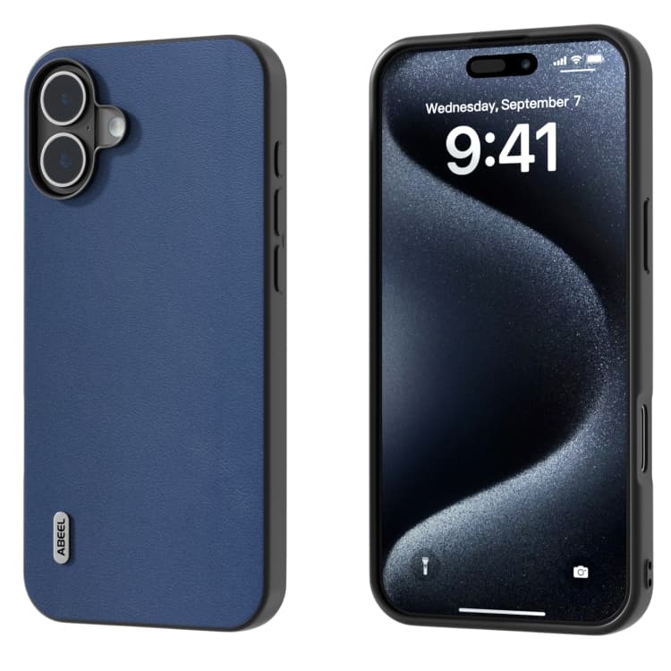 Custodia in pelle genuina ABEEL per iPhone 16, serie Xiaoya (blu) - Immagine 1