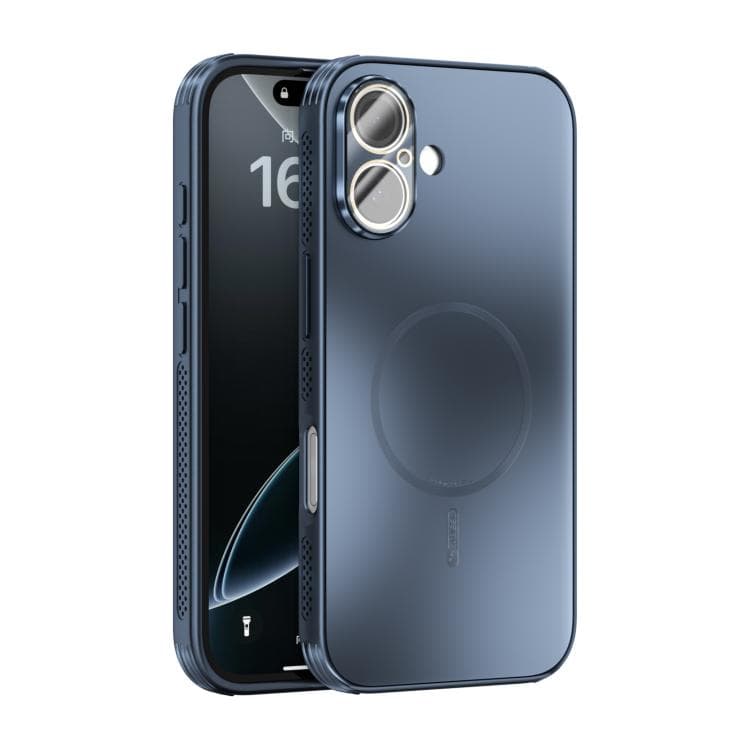 For iPhone 16 ABEEL Heat Dissipation Frosted MagSafe Phone Case with Lens Film(Dark Blue) - Immagine 1
