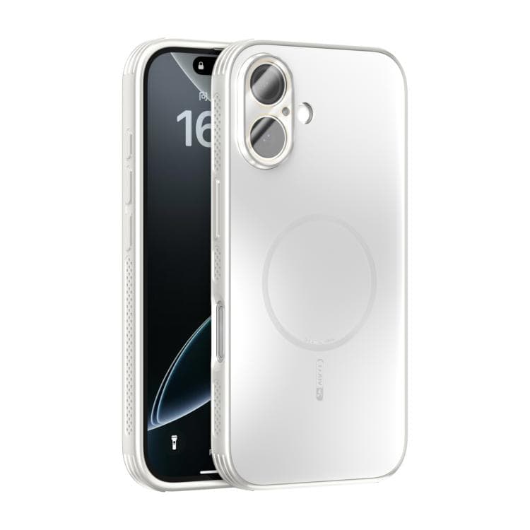 For iPhone 16 ABEEL Heat Dissipation Frosted MagSafe Phone Case with Lens Film(White) - Immagine 1